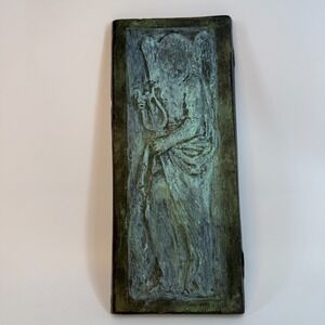 3D Wall Tile Art Terracotta Angel Wings Harp Green Blue Greek Roman Design Plack